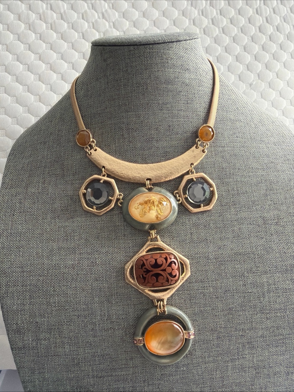 Chico’s Statement Multi-Tone Pendant Necklace - Gold & Amber Accents